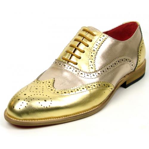 Fiesso Gold Genuine Leather Wing Tip Lace Up Shoes FI7400.